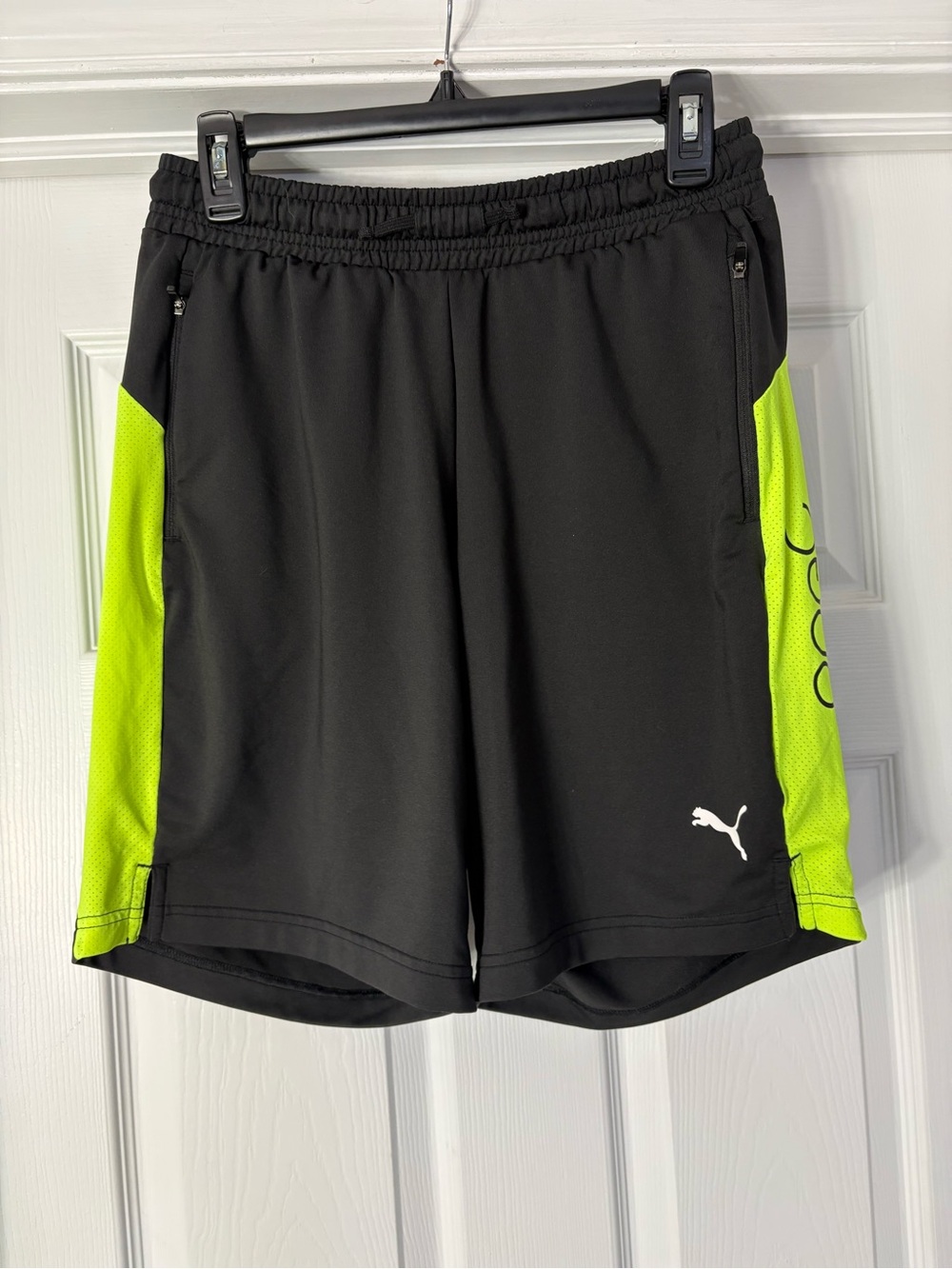 Puma Men’s Black & Neon Yellow Athletic Shorts